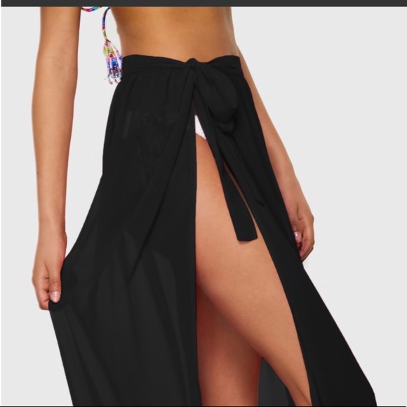 Swimwear cover up skirt black tie waist - Picture 3 of 4